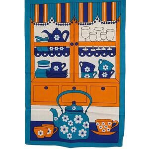 Vintage 1970's Mod Pop Art "Tea Time" Cotton KARSTEN Kitchen DISH TOWEL ~ Brazil